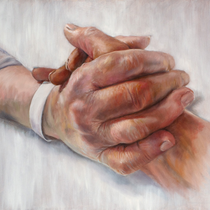 Detail — hands, oil painting